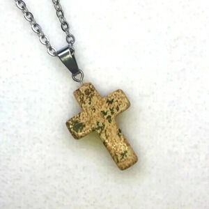 Feldspar Granite Cross Stainless Steel Necklace NWT